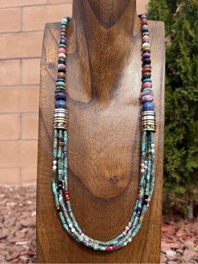Tommy Rosita Singer T R Sterling Silver Multi Strand Turquoise Bead Necklace 28